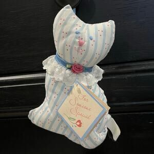 Vintage Hallmark Kensington Garden Collection Stuffed Cat Striped w/ Lace Collar